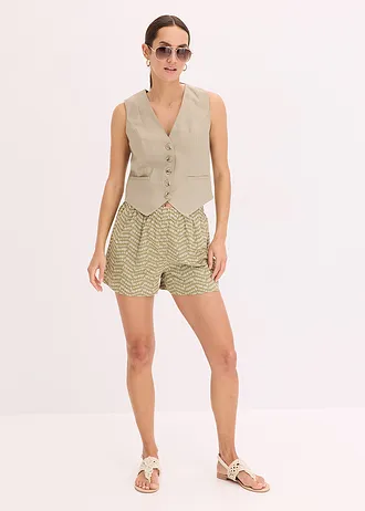 Short met broderie anglaise, Kleur: olijfgroen-beige