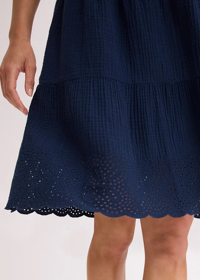 Robe en gaze de coton à broderies anglaises • bleu foncé • product-page.page-title-suffix