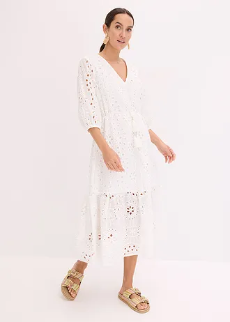 Robe midi en broderie anglaise 100% coton • blanc cassé • Boutique bonprix