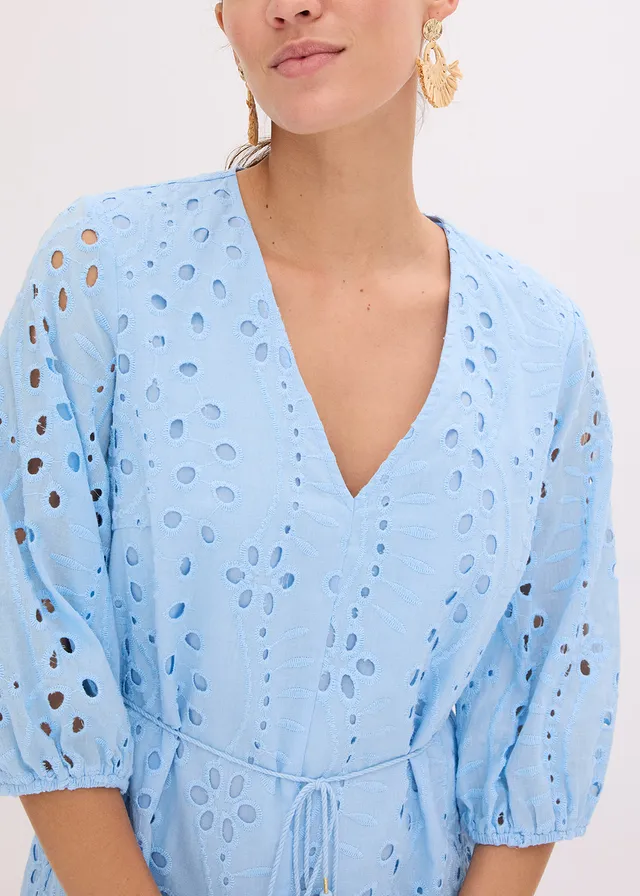 Robe midi en broderie anglaise 100% coton • bleu clair • product-page.page-title-suffix