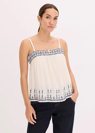 Top tip bluză cu broderie • bej natur/bleumarin cu imprimeu • magazin bonprix