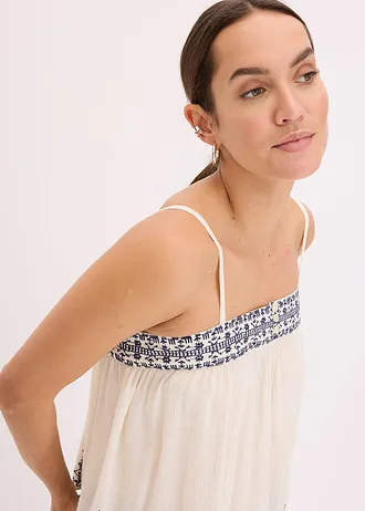 Top tip bluză cu broderie • bej natur/bleumarin cu imprimeu • magazin bonprix