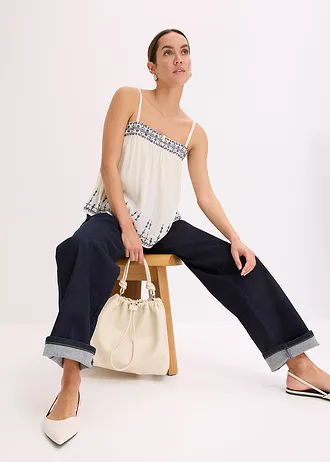 Top tip bluză cu broderie • bej natur/bleumarin cu imprimeu • magazin bonprix