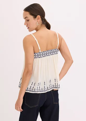 Top tip bluză cu broderie • bej natur/bleumarin cu imprimeu • magazin bonprix