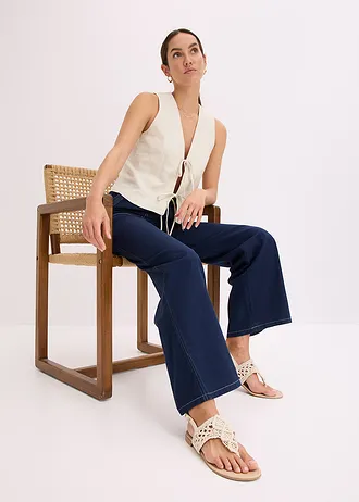 Lichte twill broek met een koord en naden in een contrastkleur • donkerblauw-ecru • bonprix online shop