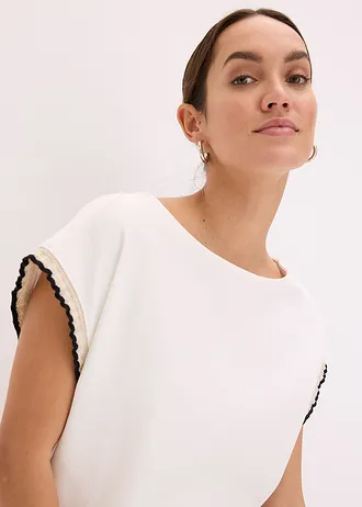 Bluză tricot cu elemente decorative din bumbac 100% • ecru • magazin bonprix