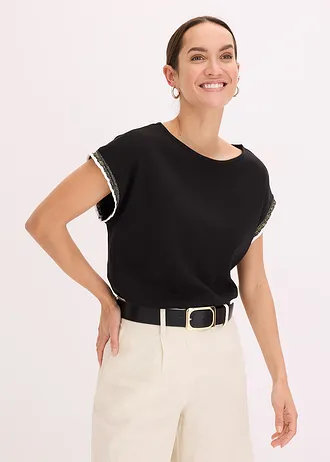 Shirt met versiering van puur katoen • zwart • bonprix online shop