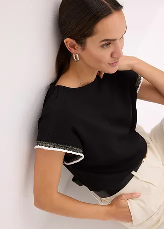 Shirt van puur katoen met versiering • zwart • bonprix online shop