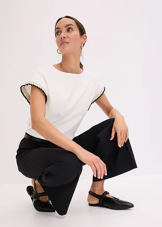 T-shirt en coton à bordure contrastante • blanc cassé • Boutique bonprix