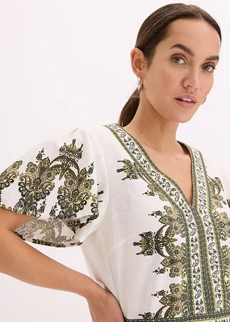 Overal s podílem lnu • přírodní bílo-olivová s kašmírovým vzorem • bonprix obchod