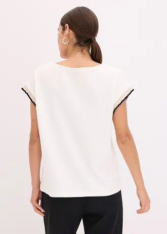 T-shirt en coton à liseré contrastant • blanc cassé • Boutique bonprix