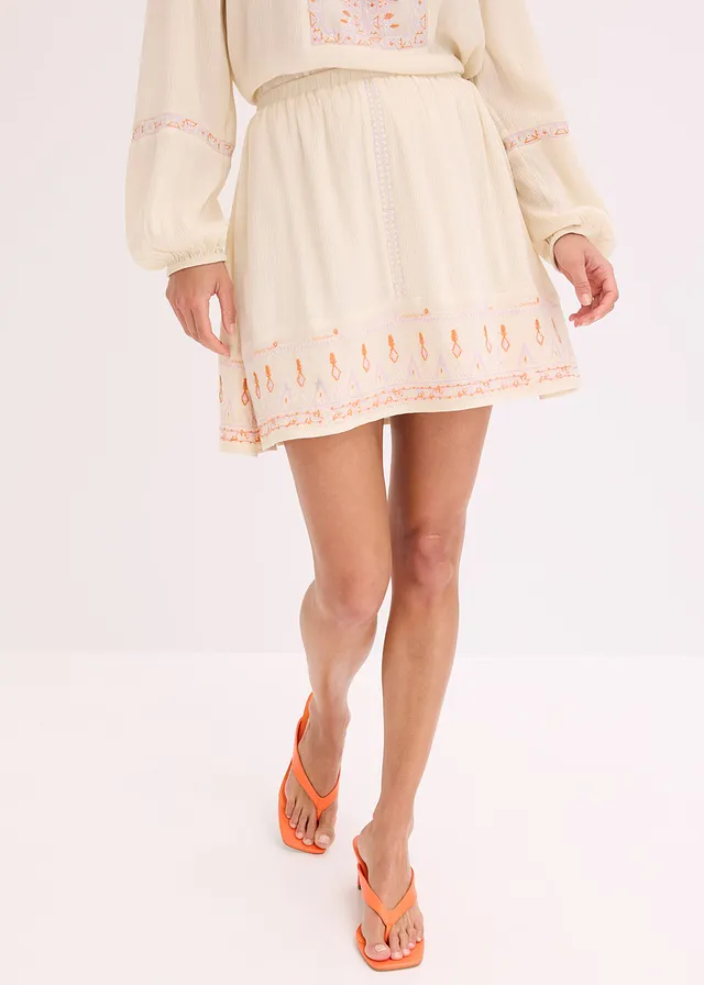 Mini-jupe avec broderie, Couleur: naturel