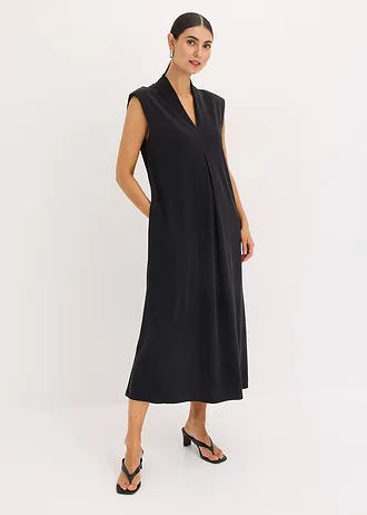 Robe en jersey viscose avec épaulettes • noir • Boutique bonprix