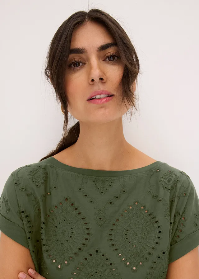 T-shirt à broderies anglaises • kaki foncé • product-page.page-title-suffix