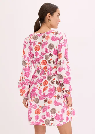 Sukienka mini z muślinu • biel wełny w kwiaty • sklep bonprix