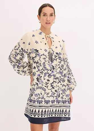 Robe courte bohème • écru/bleu foncé floral • Boutique bonprix