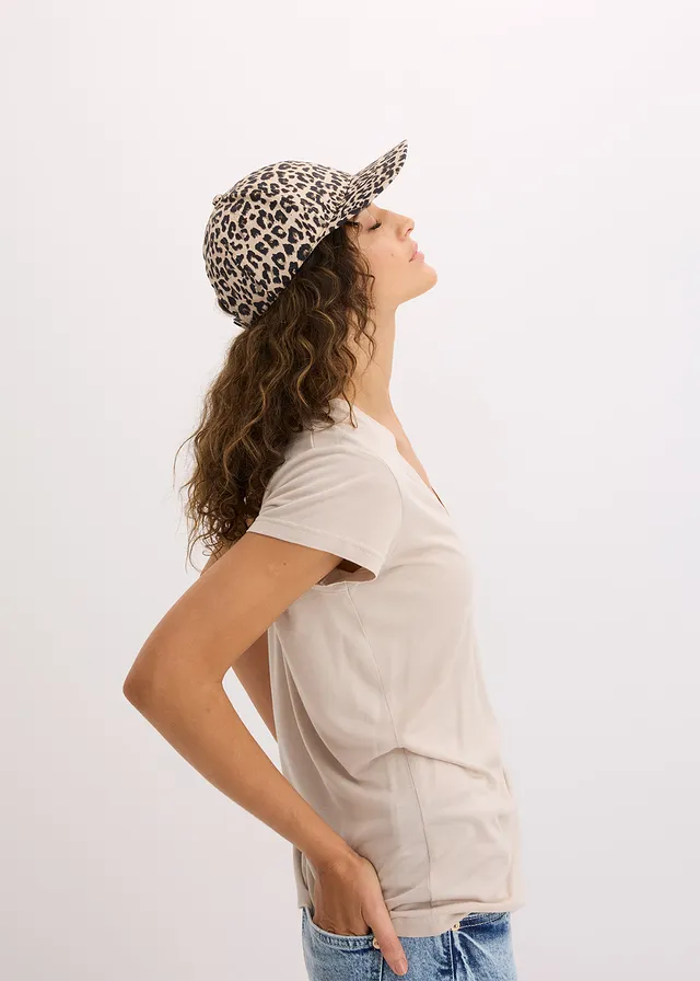 Casquette 100% coton, Couleur: noir-marron léopard