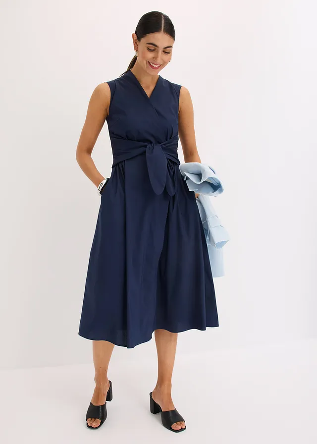 Jurk met strikdetail, Kleur: donkerblauw
