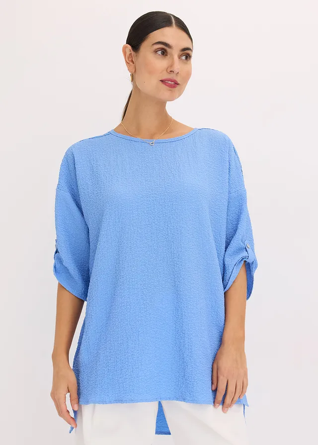 Tuniek met structuur en kanten band, Kleur: middenblauw