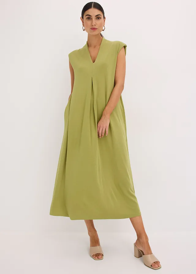 Robe en jersey viscose avec épaulettes • olive doré • product-page.page-title-suffix