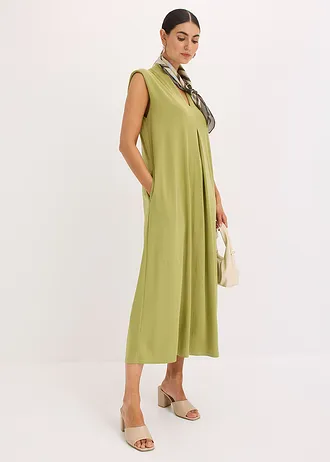 Rochie din jerse cu pernuțe la umeri, cu viscoză, culoare: oliv/auriu