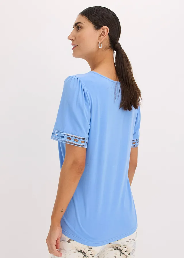Shirt tuniek met kanten lint, Kleur: middenblauw