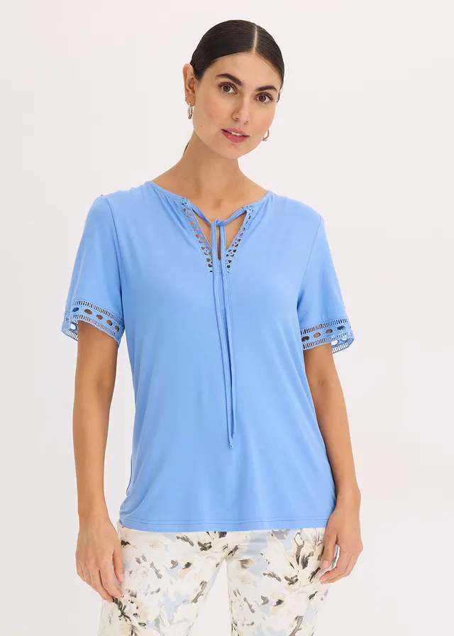 Shirt tuniek met kanten lint, Kleur: middenblauw