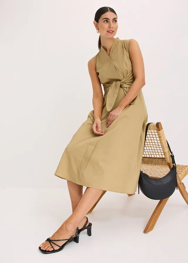 Jurk met strikdetail, Kleur: kakibruin