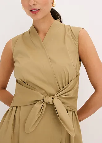 Šaty s ozdobnou vázačkou • khaki hnědá • bonprix obchod