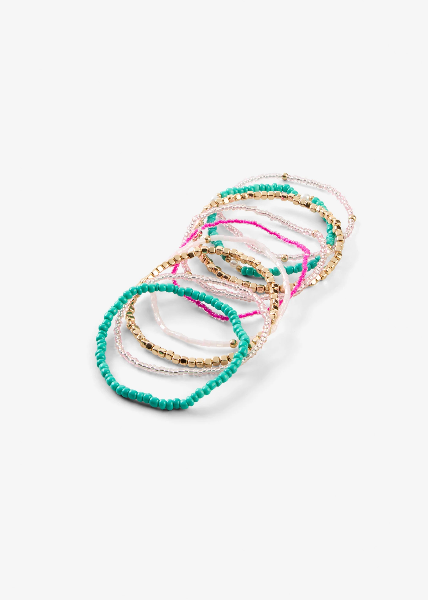 Kralen armband (set van 10) • pacifisch groen/fuchsia/kristalroze/goudkleurig • bonprix online shop