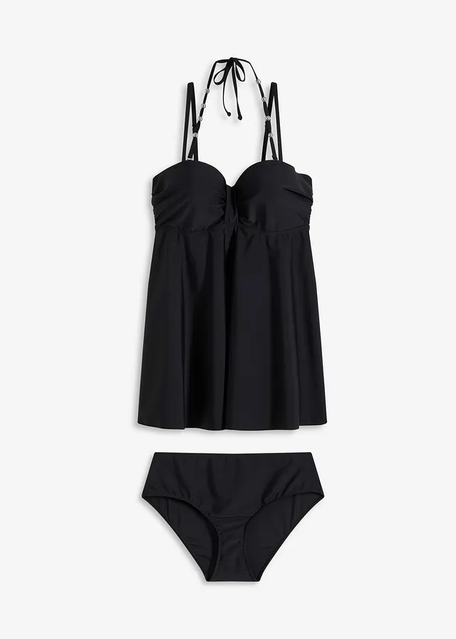 Tankini long à bretelles décoratives (ens. 2 pces), Couleur: noir