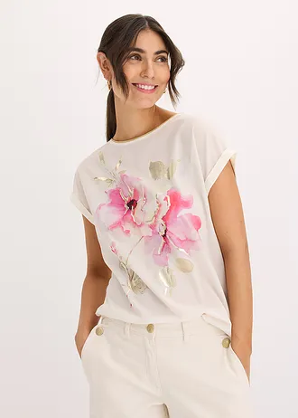 Bluză cu inserție țesută • ecru-pink floral • magazin bonprix