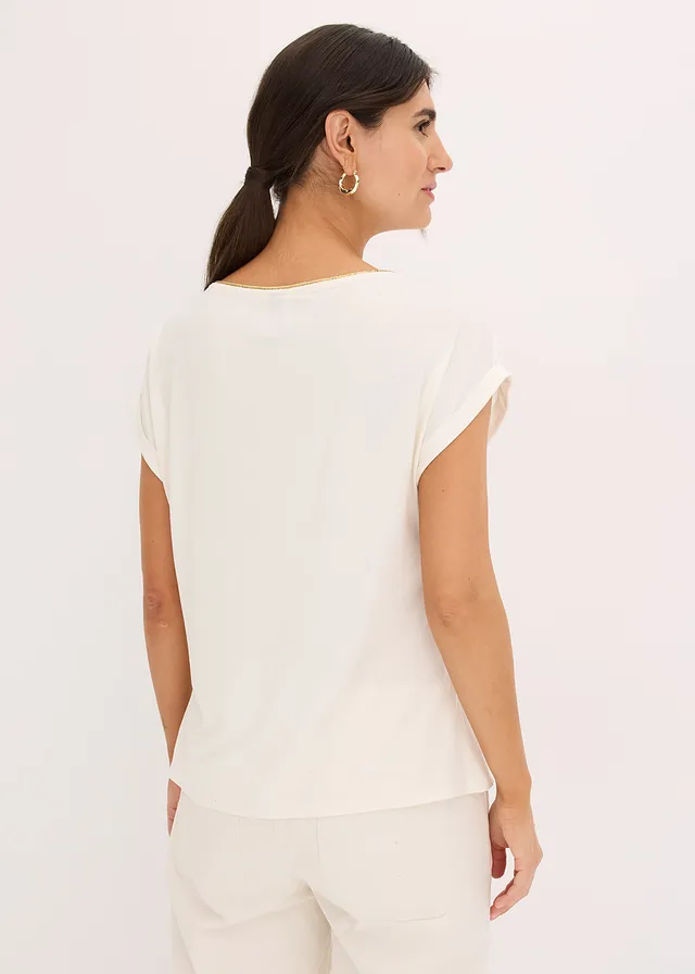 Shirt met geweven inzetstuk, Kleur: wolwit-pink gebloemd