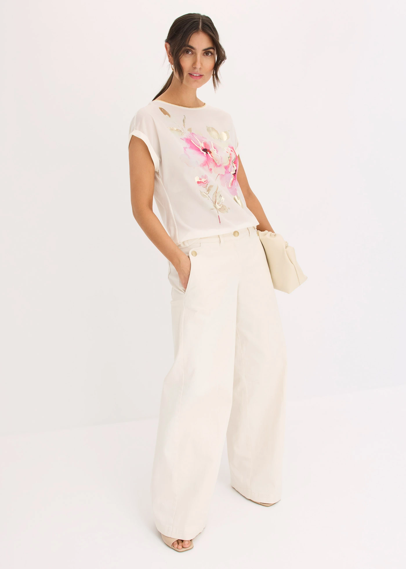 Bluză cu inserție țesută • ecru-pink floral • magazin bonprix