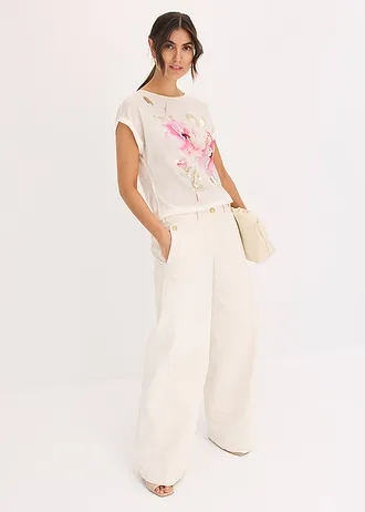 Bluză cu inserție țesută • ecru-pink floral • magazin bonprix