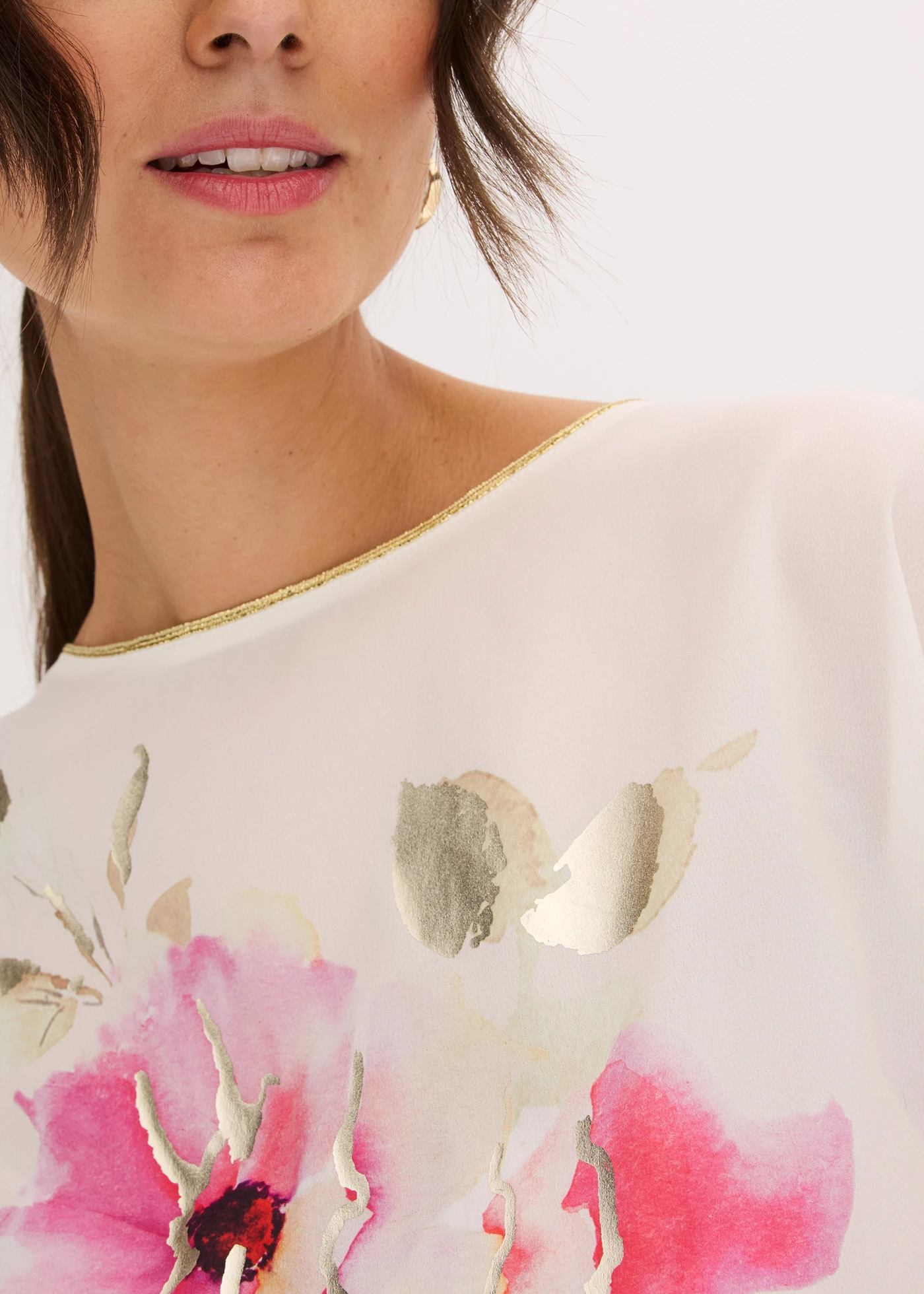 Bluză cu inserție • ecru-pink floral • magazin bonprix