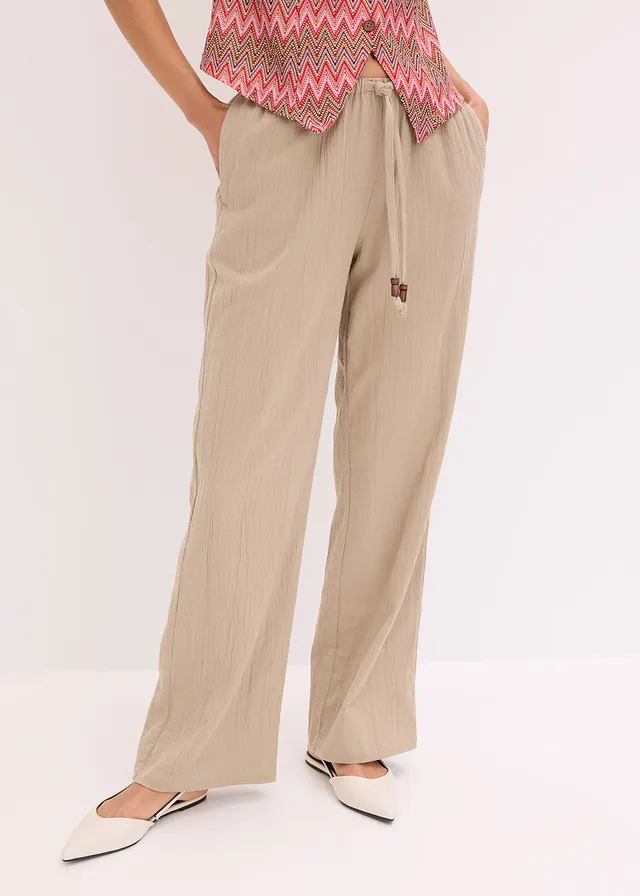 Wijde broek van gestructureerde crinkle • beige • product-page.page-title-suffix