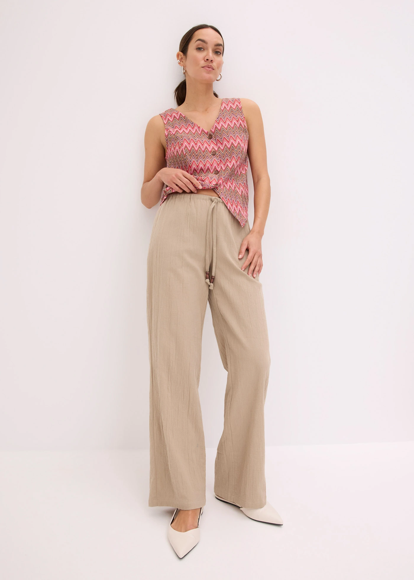 Pantalon large, effet froissé • beige • Boutique bonprix