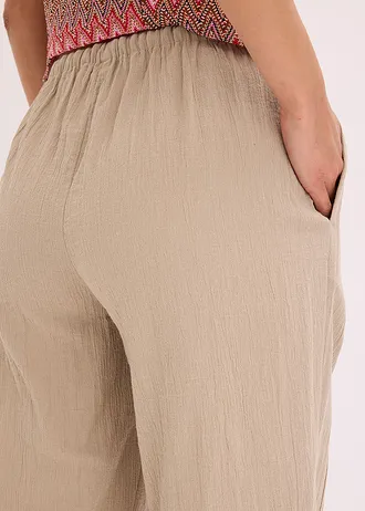 Wijde broek van gestructureerde crinkle • beige • bonprix online shop
