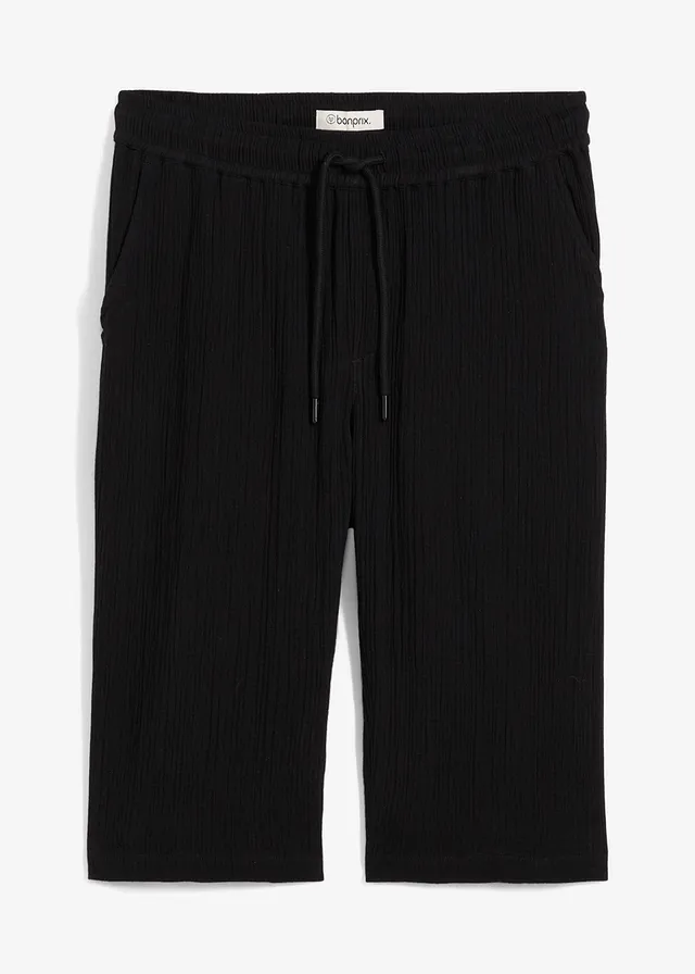 Bermuda long et ample en gaze de coton, Couleur: noir