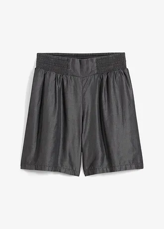 Short à taille élastiquée et smockée, Couleur: noir