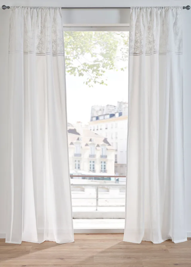 Rideau en coton avec broderie (1 pce), Couleur: blanc