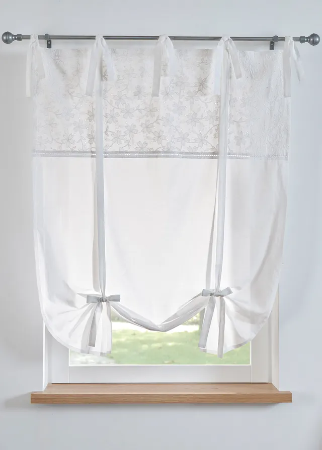Vouwgordijn met borduursel, Kleur: wit