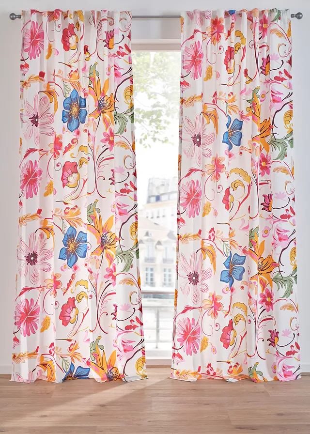 Perdea din poliester reciclat cu imprimeu floral (set/1 buc.)