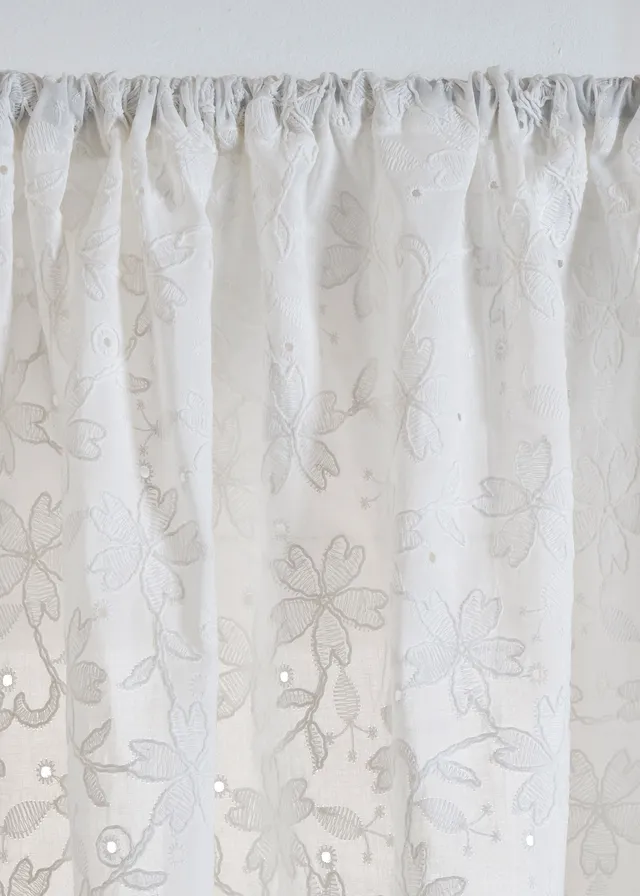 Rideau en coton avec broderie (1 pce), Couleur: blanc