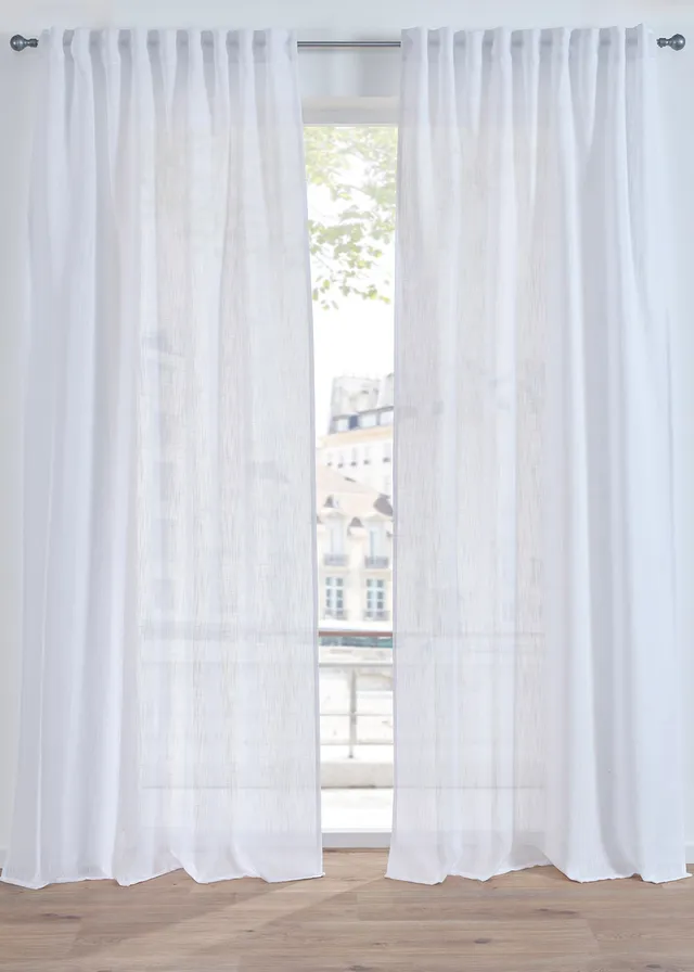 Rideau aspect lin normal et extra large (1 pce), Couleur: blanc