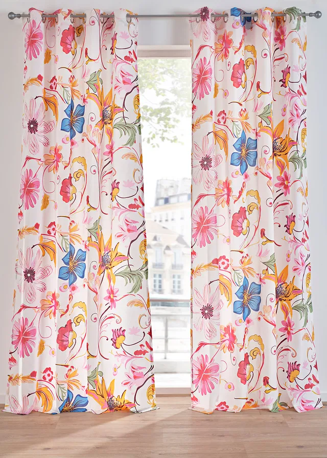 Perdea din poliester reciclat cu imprimeu floral (set/1 buc.)