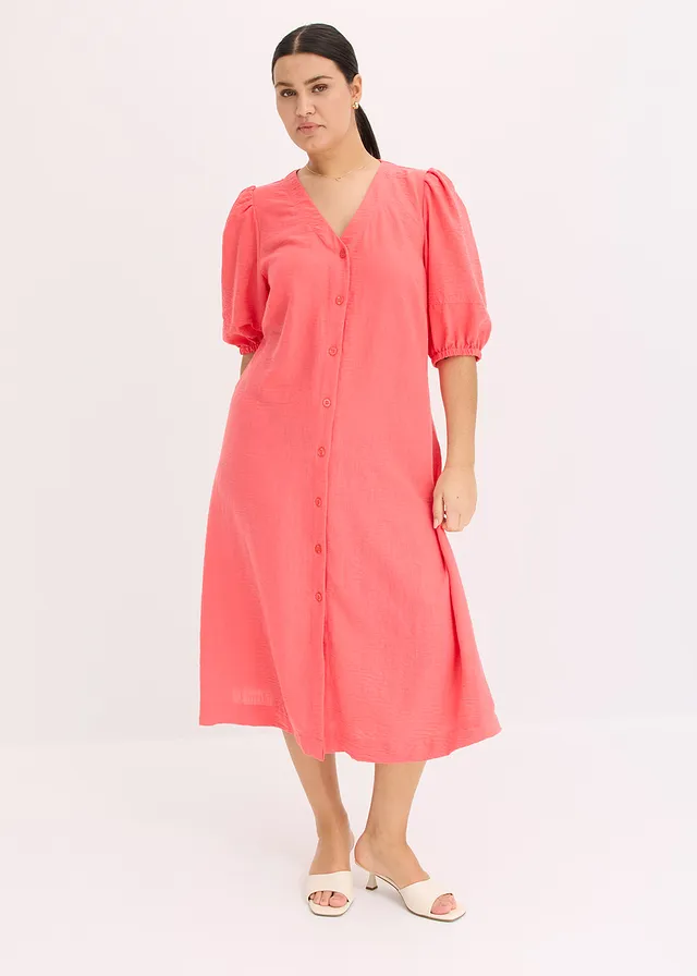 Robe midi à manches bouffantes, Couleur: rose paradis