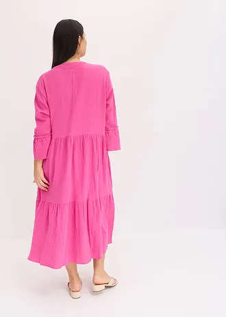 Dlouhé šaty z měkkého mušelínu, barva: fuchsiová