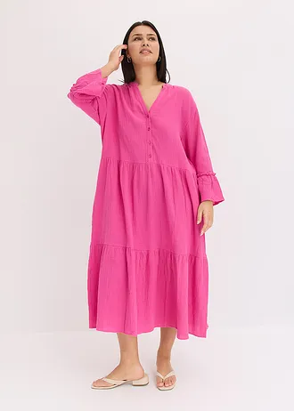 Dlouhé šaty z měkkého mušelínu, barva: fuchsiová